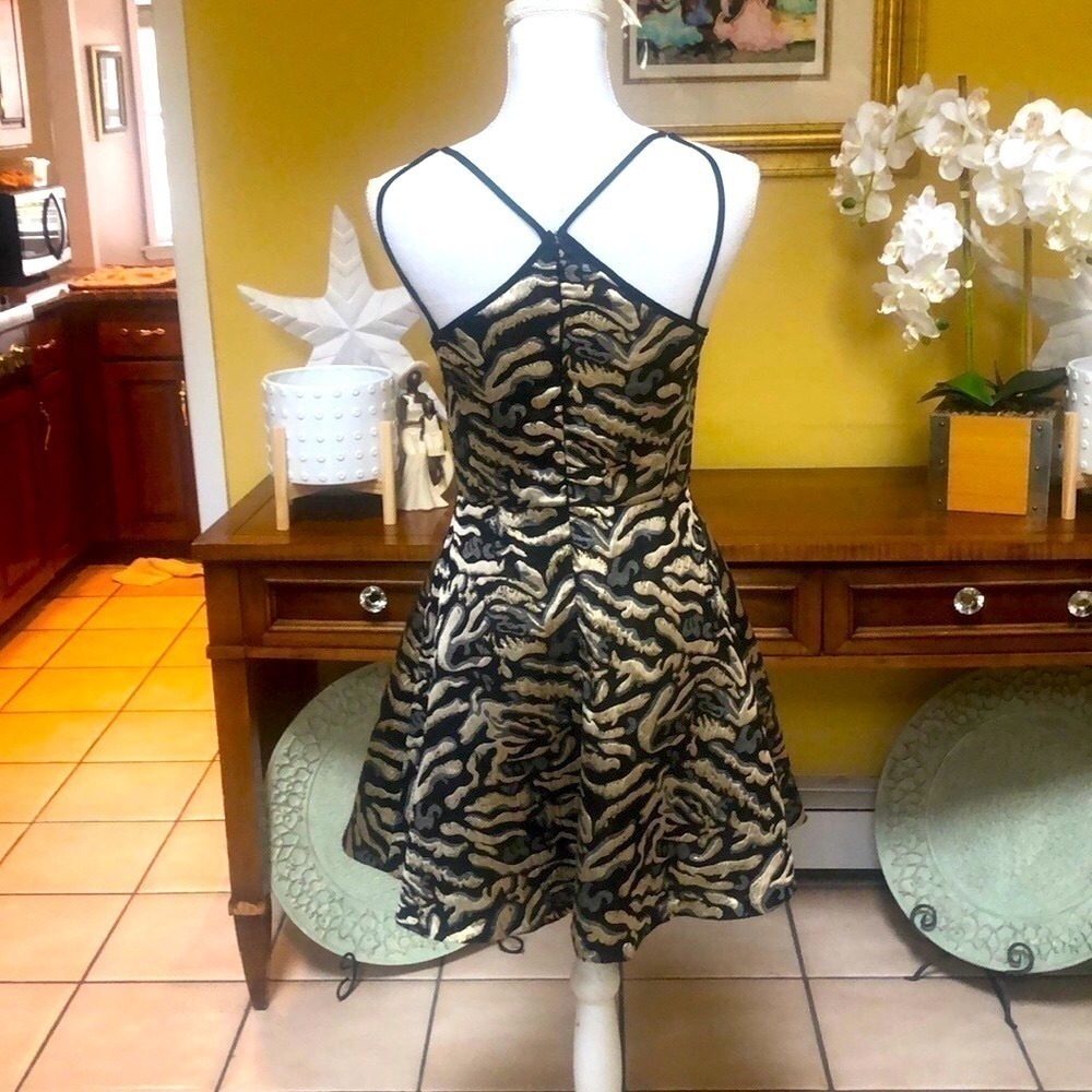Design Lab (Lord& Taylor) Black/ Gold Animal Print Jacquard Cocktail Dress Sz S - Picture 10 of 16